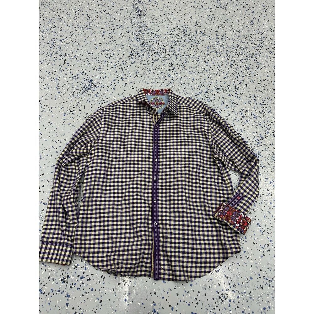 Robert Graham Men's Purple Print Long Sleeve Flip-Cuff Button Front Shirt 2XL